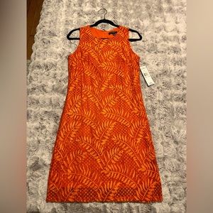 ***NWT/NEVER WORN*** SHARAGANO SLEEVELESS LINED LACE DRESS SIZE 6 IN ORANGE